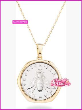 18K Gold Plated 925 Sterling Silver Genuine 2-Lira Bee Coin Pendant Necklace